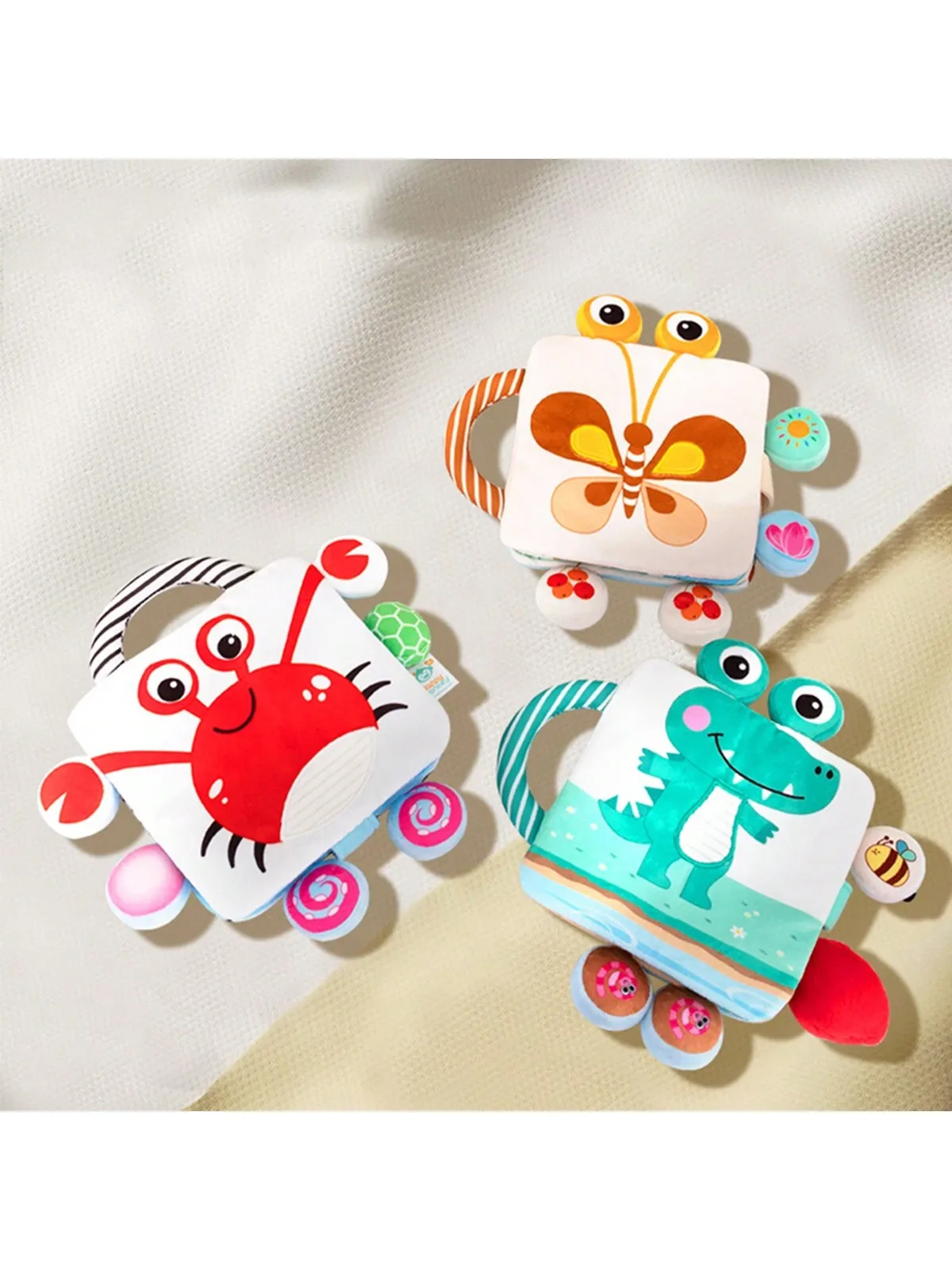 لعبة ألغاز للتعليم المبكر للطفل ، أفخم ملون ، قماش ناعم ، حزام فني مع جرس حيوان معلق محمول ، كتاب قماشي لطيف #3