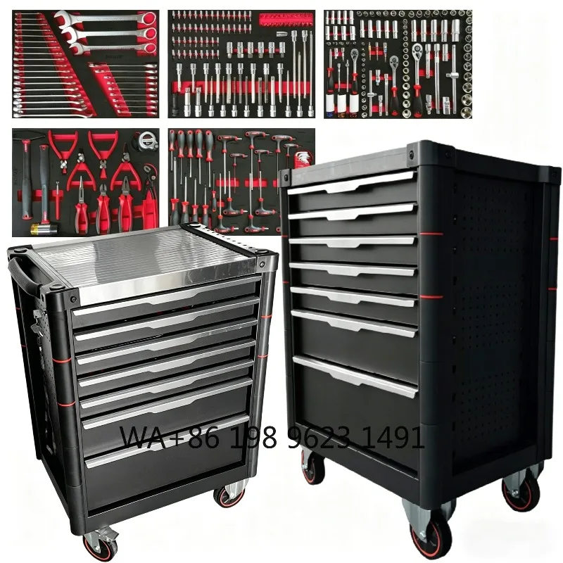 All-in Mechanic Tools, durable rolling tool cart with cabinet, essential heavy duty supplies for garage auto service and repair