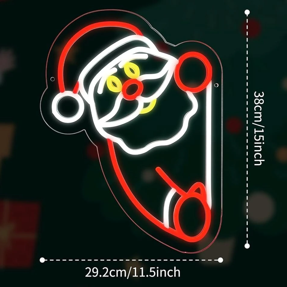 Santa Claus Neon Sign Merry Christmas Neon Light Dimmable LED for Bedroom Kids Gifts Living Room Winter Home Holiday Wall Decor