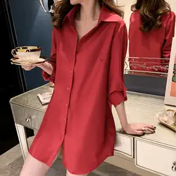 Women Button Up Mini Dress Women's Casual Shirt Dress Spring Autumn Mid-length Lapel Long Sleeve Single Breasted Solid Color