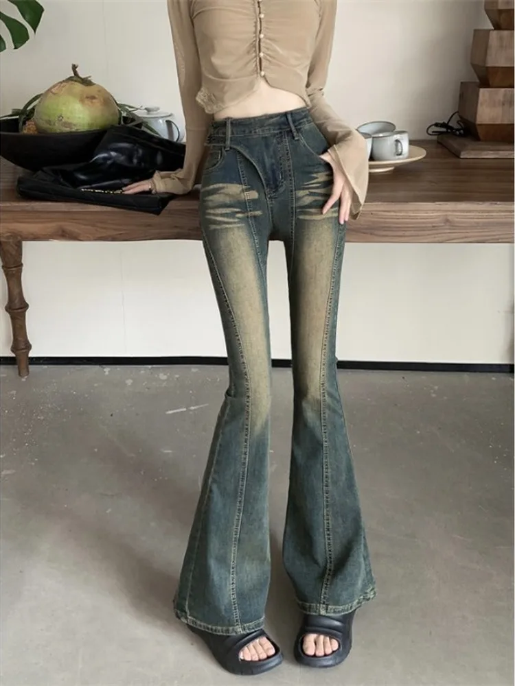 

Summer new spicy girl retro bag buttocks slimming and slimming micro trumpet washed jeans spicy girl high waisted pants