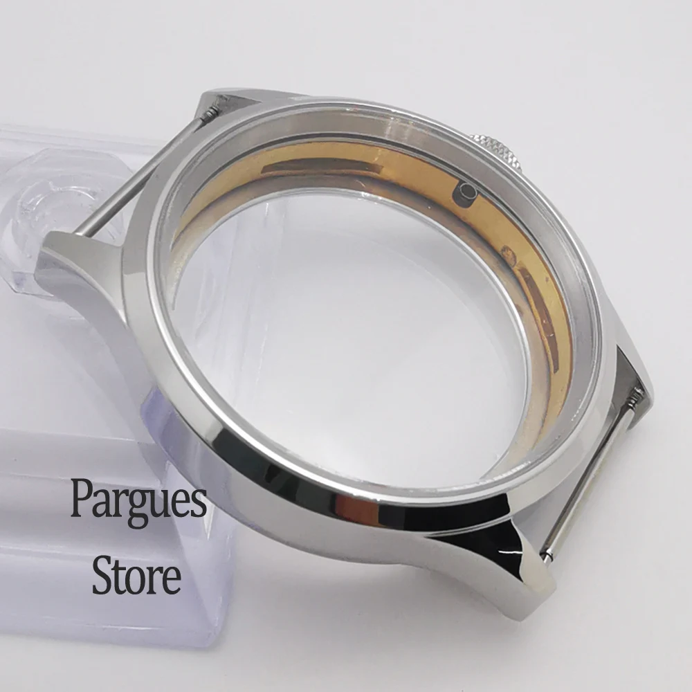 43mm brushed polished steel sapphire glass watch case fit ETA 6497/6498 st3600 manual winding movement