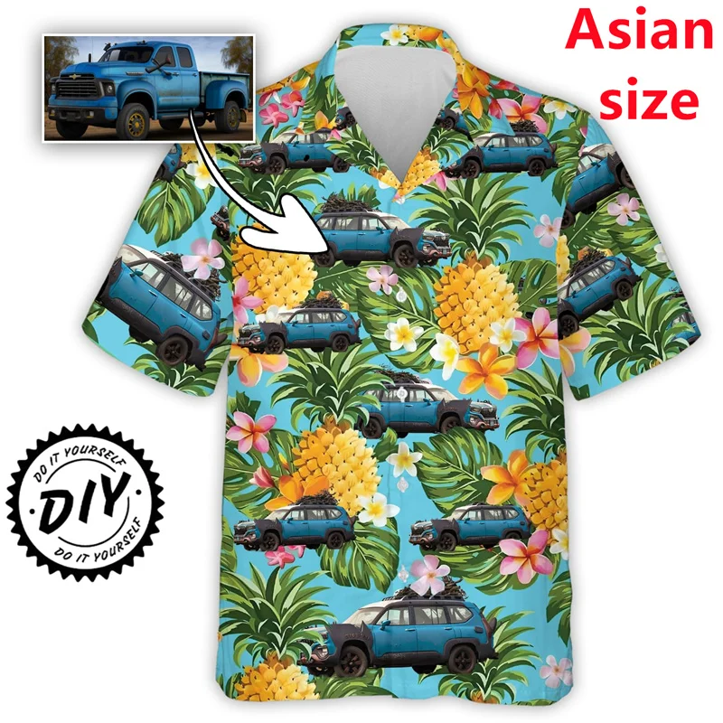 Personalized Car Photos Hawaiian Shirts For Men Clothes Custom Mens Tropical Summer Short Sleeve Shirt Diy Picture Lapel Blouse