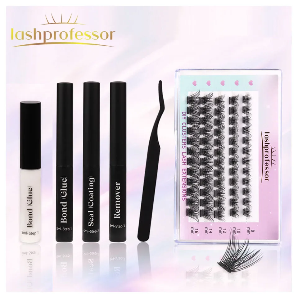 Lashprofessor DIY Lashes Extension Kit With 60 PCS Lash Clusters Lash Bond And Seal Lash Glue Remover And Lash Tweezers Supplies