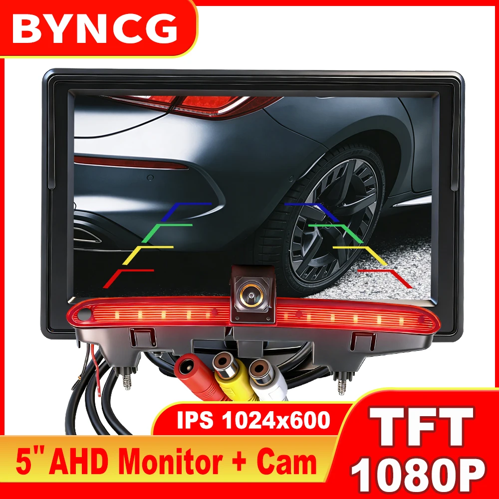 

BYNCG 5" IPS Screen AHD Monitor + Brake Light Backup Camera for Peugeot Partner Citroën Berlingo LCV, 170° 1080P