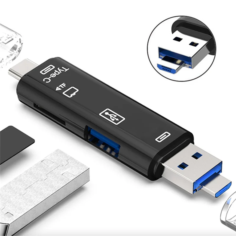 AD41-5 en 1 USB 2.0 Type C/USB /Micro-USB/TF/SD lecteur de carte mémoire OTG lecteur de carte adaptateur téléphone portable