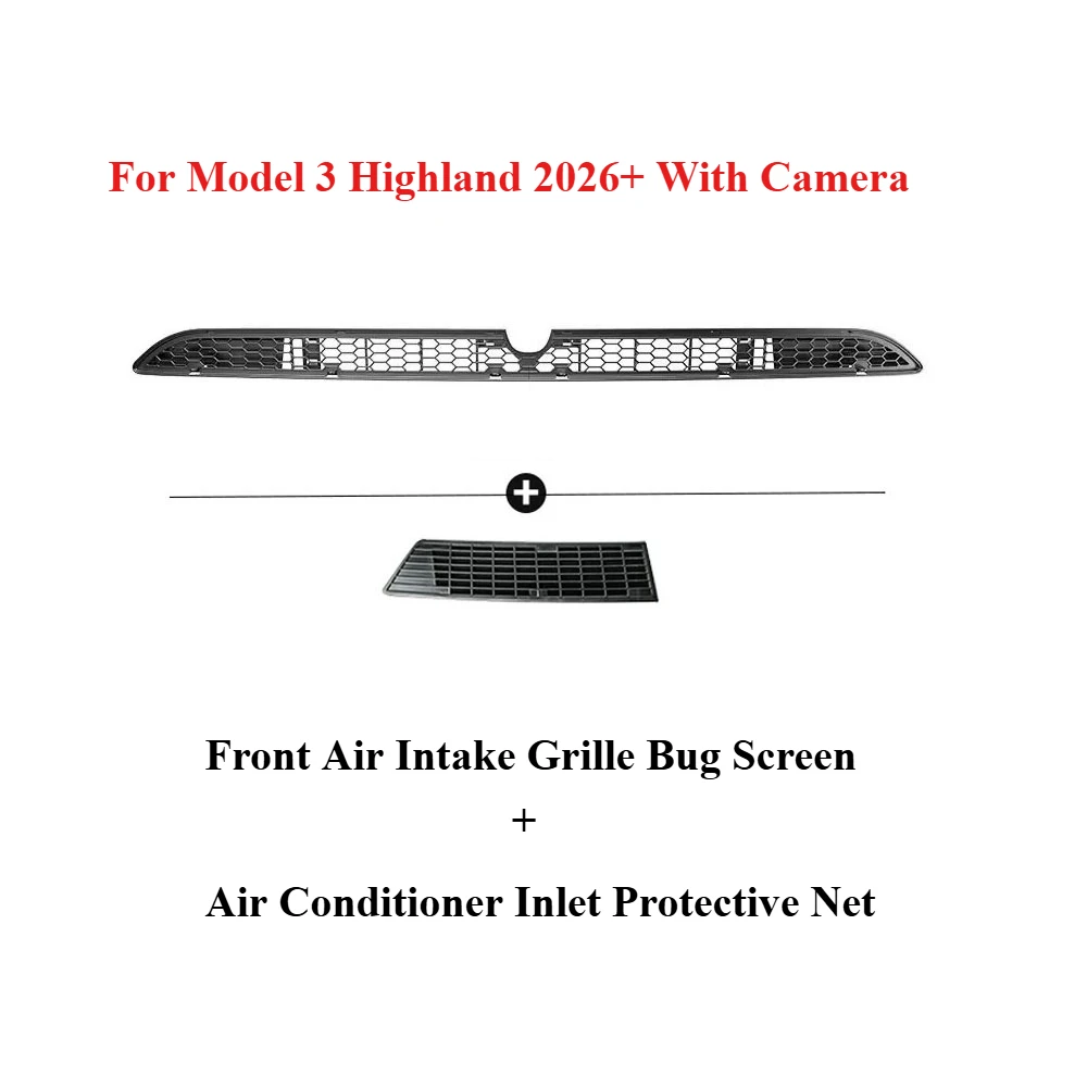 Anti-Insect Net with Camera for Tesla New Model 3 Highland 2026 Lower Bumper Intake Grille Split Removable Protective Guard Mesh