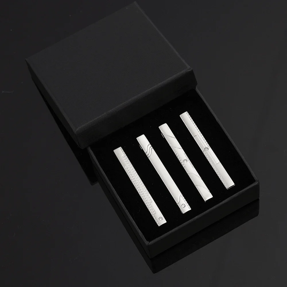 4pcs/6pcs Tie Clips Metal with Box for Men Wedding Necktie Clips Set Stainless Steel Jewelry Gentleman Ties Pin