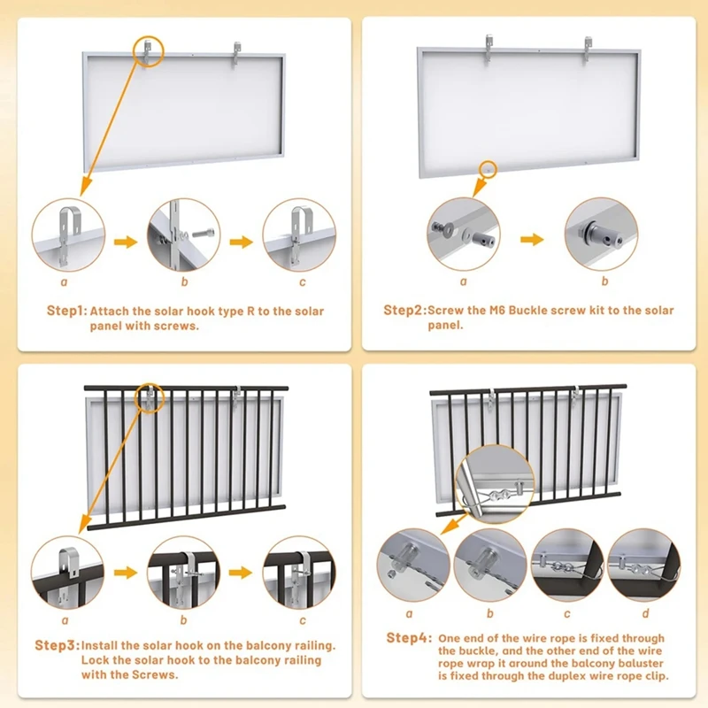 Solar Panel Balcony Hook 304 Stainless Steel Photovoltaic Panel Mounting Bracket Balcony Fence Solar Module Bracket Easy Install