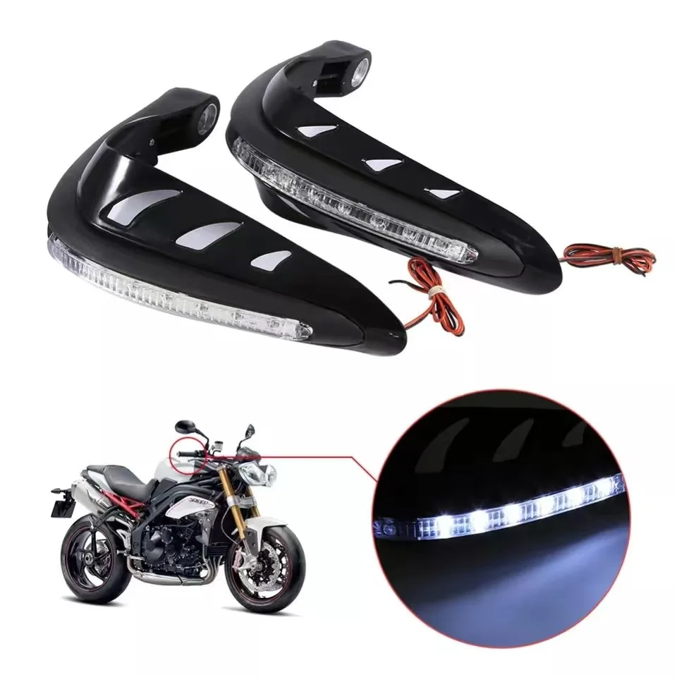 1 Pair Brake Lever Guard with LED Light HandGuard Hand shield Protector with Air guide holes for Motorcycle Scooter Moped