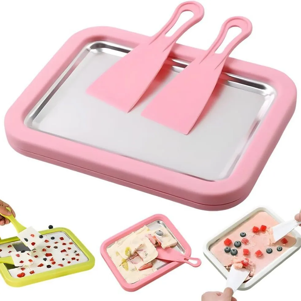 Máquina casera para hacer rollos de helado con raspadores dobles y bandeja de congelación dedicada, sartén para hielo frito dulce y frío multifuncional