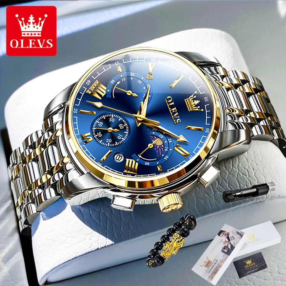 OLEVS 2895 Top Brand Men's Watch Business Multi functional Waterproof Moon Phase Calendar Chronograph Luxury Quartz Men's Watch