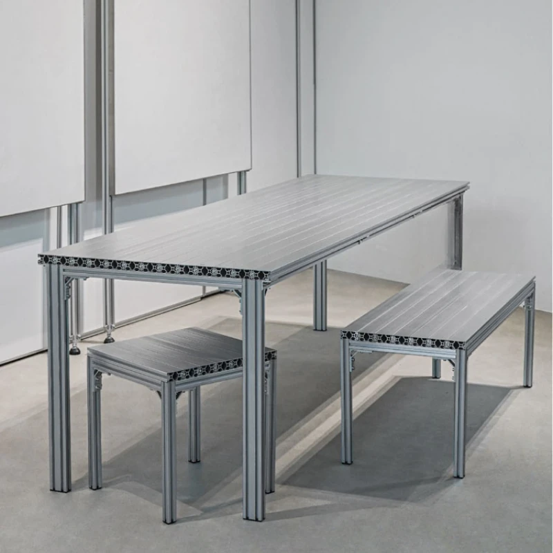 

American industrial style aluminum profile dining table and chair combination