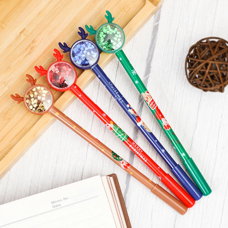 5pcs Christmas Sequin Look Pen Stationery Cute Cartoon Christmas Elk Pen School Office Supplies Creative Sweet Pretty Lovely Pen