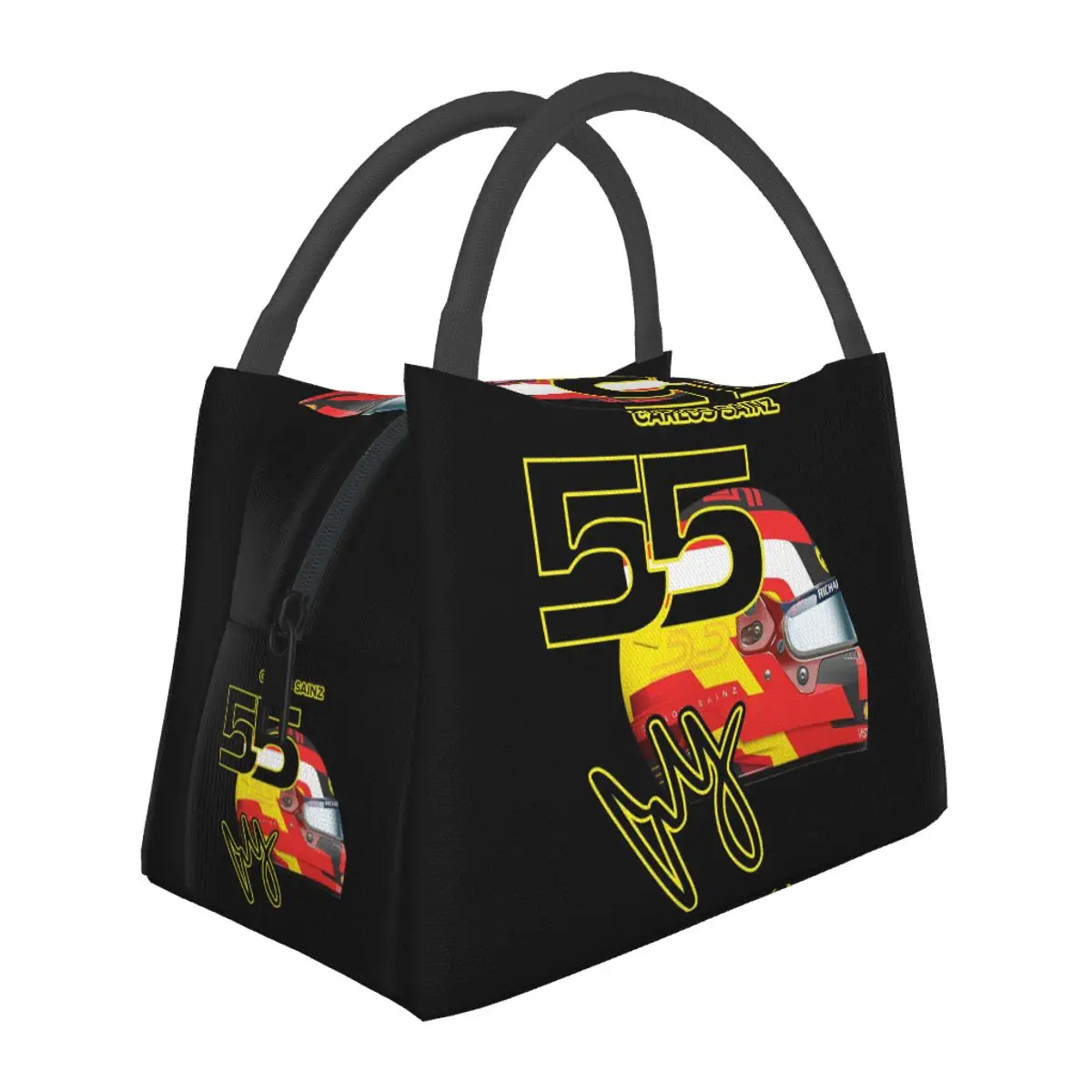 Carlos Sainz Jr F1 Signature Graphic Dark Lunch Bags Insulated Bento Box Lunch Tote Picnic Bags Cooler Thermal Bag for Woman