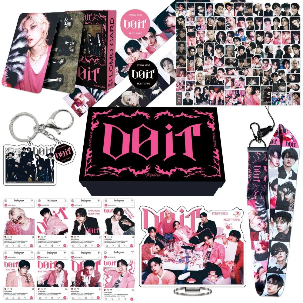 Caja de regalo Stray Kids, nuevo mini álbum KPOP DO IT Bang Chan Lee Yong Bok, llavero adhesivo, juego de cuerdas colgantes, regalo de tarjeta mijo