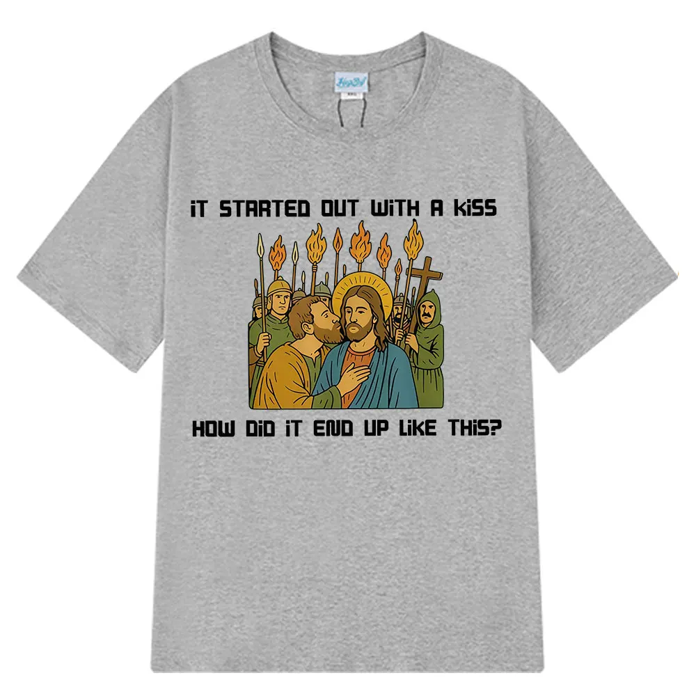 لقد بدأت بقبلة كيف ينتهي مثل للجنسين هذا مضحك ميمي تي شيرت الصيف القطن Harajuku عادية للجنسين تي شيرت