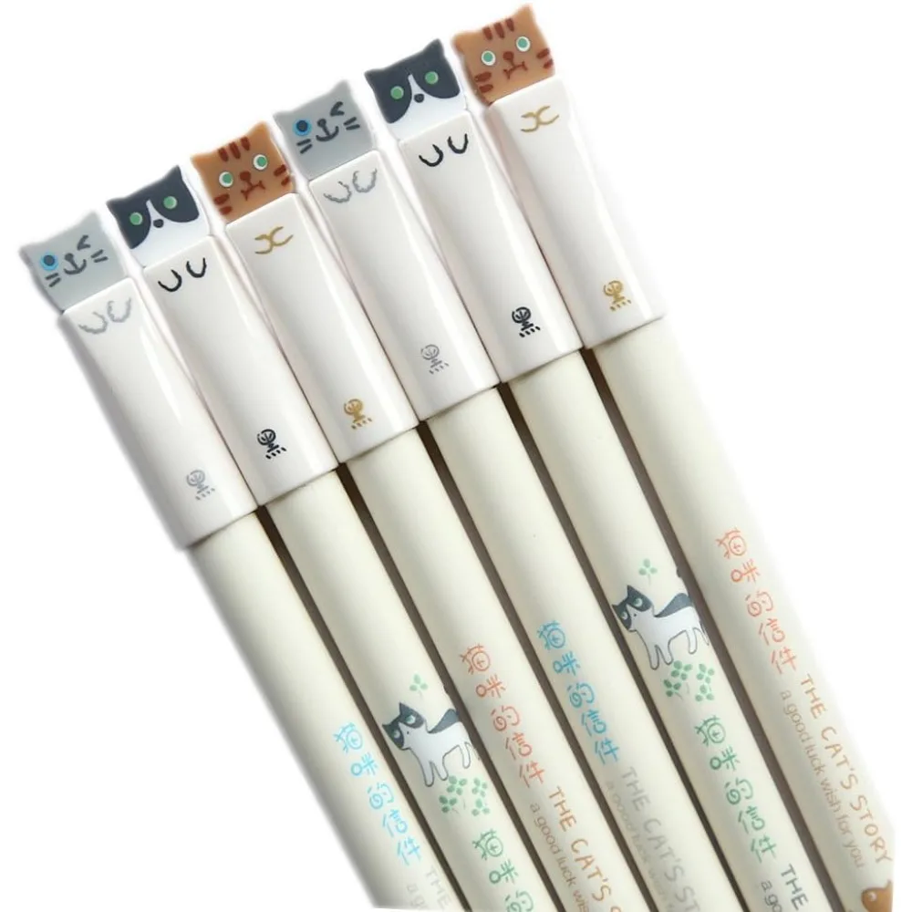 0.38mm Gel Pens Black Ink Colorful Cats Design Fine Point Writing Pens for School Office Stationery Art Drawing 6 Pack