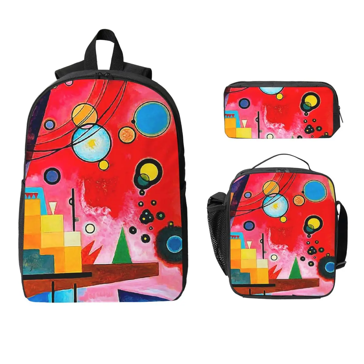 

Kandinsky - Heavy Red Backpack Student Boys Girls BookBag School Bag Computer Shoulder Bags 3ps Insulated Lunch Bag Pencil Case
