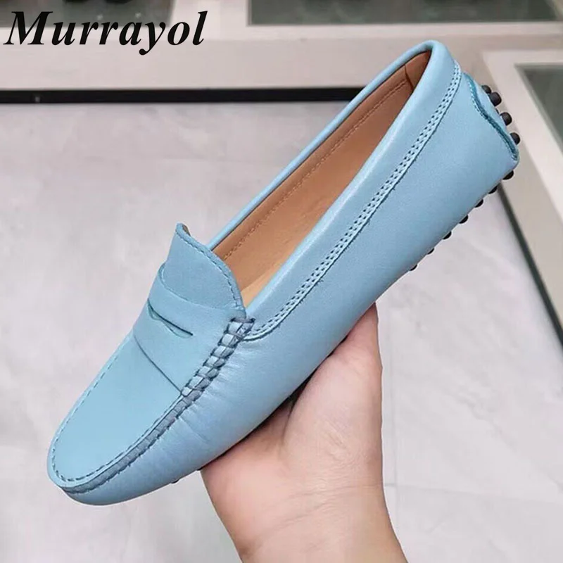 

Genuine Leather Shallow Mouth Flat Shoes Women's Round Toe Flat Lazy Loafers Spring Autumn Soft Sole Pea Shoes Office Shoes