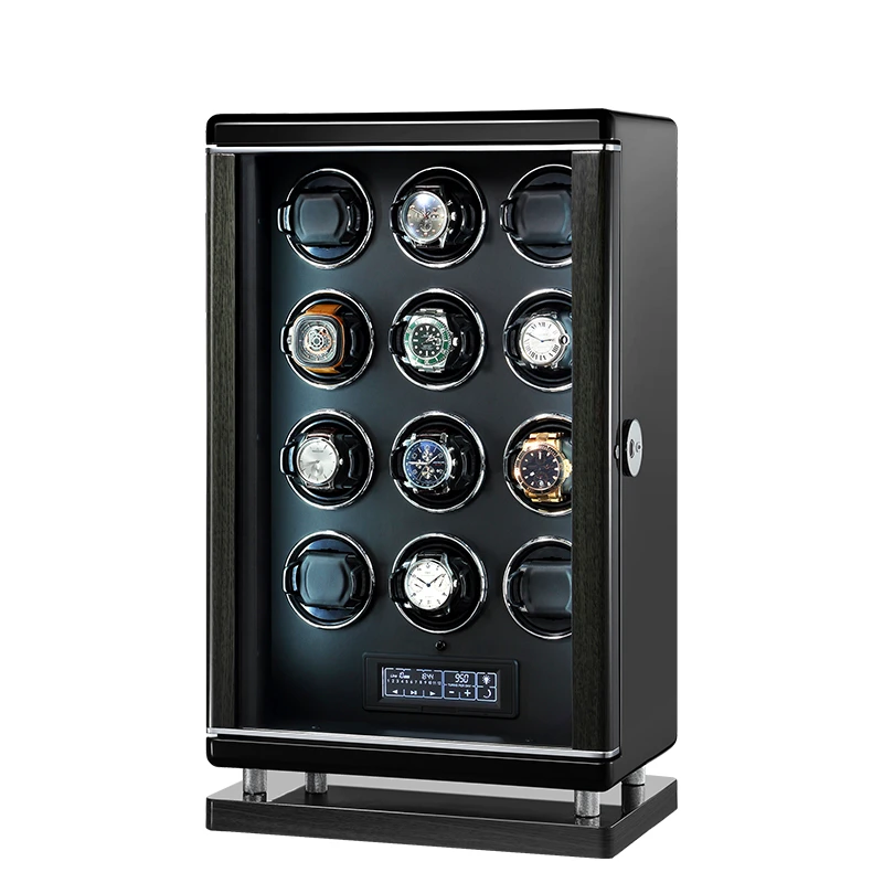 Automatic Watch Winder Wood Fingerprint Unlock 2 4 6 9 12 24 Slots Shaker Mechanical Watches Storage Box LCD Touch Screen Safe