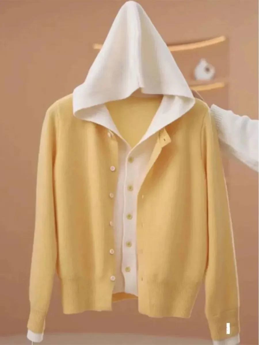 Color Block Knitted Sweater Women's Early Spring New Style Open Cardigan Layering Design Versatile Long Sleeve Anti-Aging Top
