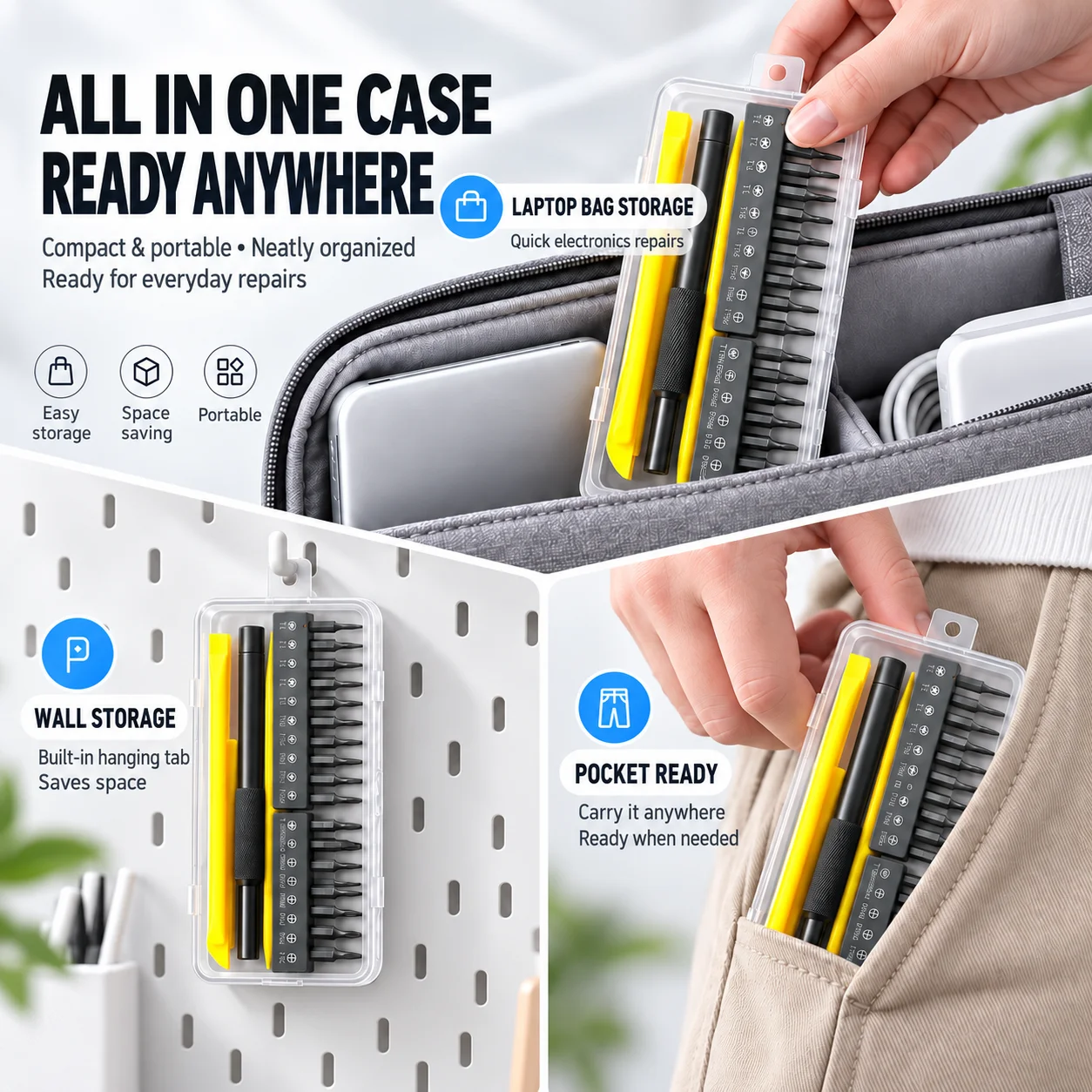 23Pcs Precision Screwdriver Repair Kit S2 Steel Magnetic Screwdriver Bits & Opening Pry Tools for Cell Phone PC Eyeglasses