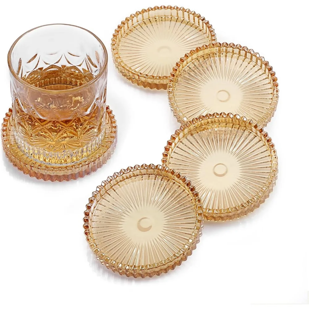 

Modern Clear Coaster Set of 5- Glass Coasters for Drinks Crystal Coasters Round Cup Coasters Coffee Table Decor for Office, Kitc