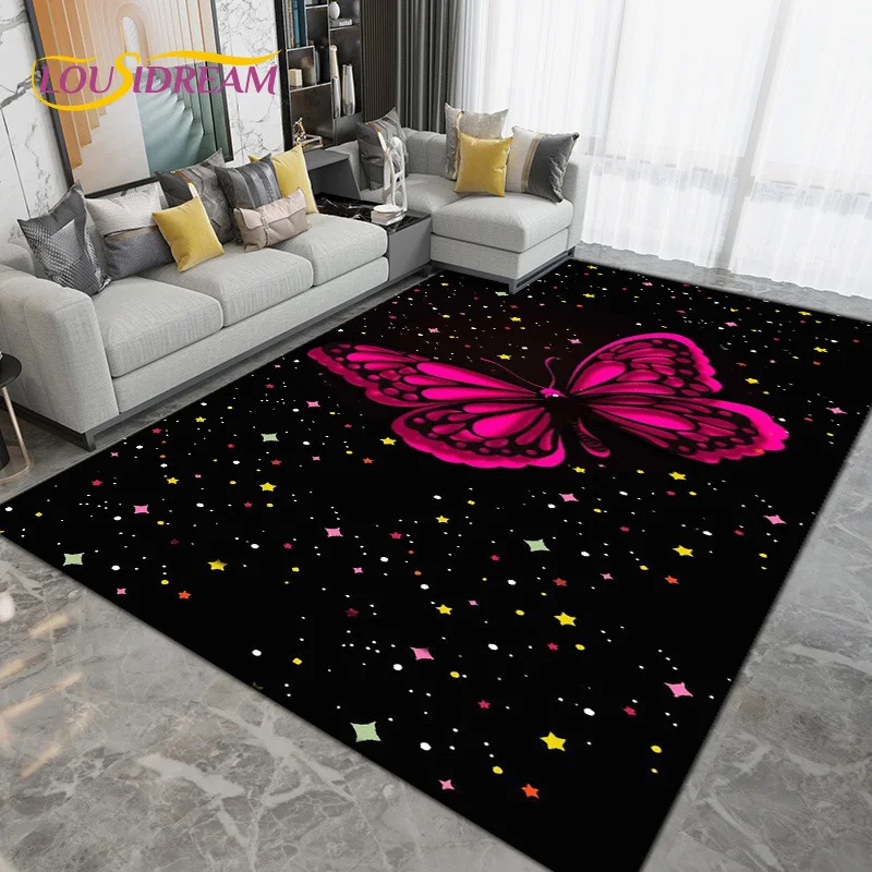 Colorful Butterfly Flower Art Area Rug,Carpets Rugs for Living Room Bedroom Sofa Decoration,Kitchen Bathroom Non-slip Floor Mats