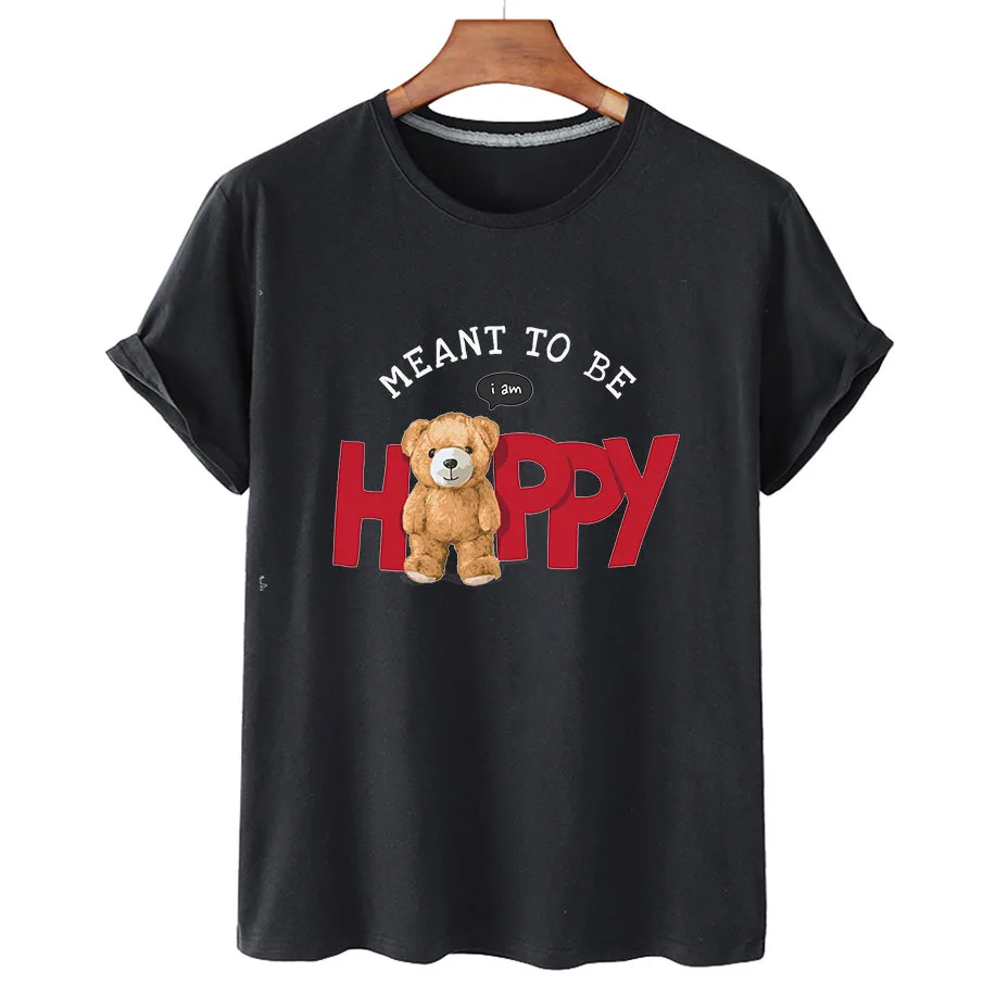 100% Cotton Happy Bear Short Sleeve T-shirt Women's 2022 Summer Women's Casual T-shirt Short-sleeve T-shirt Men's T-shirt S-4XL