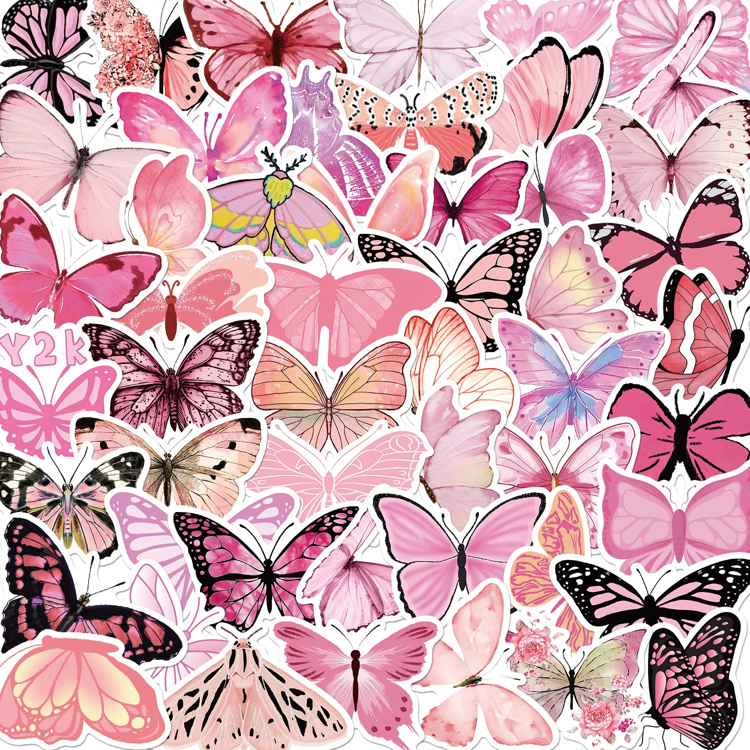 50PCS Pink Butterfly Scrapbook Stickers DIY Diary Laptop Luggage Skateboard Graffiti Decal Fun Stylish Classic Toys