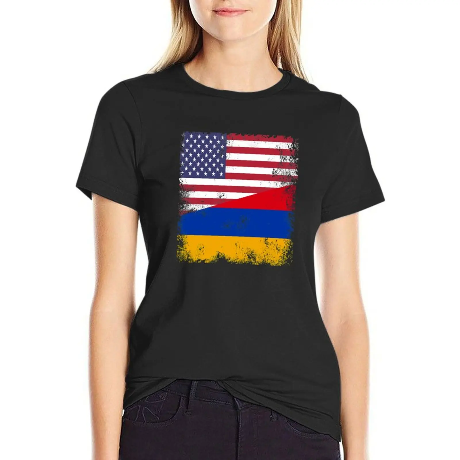 Half Armenian Flag Design | Vintage Armenia USA Gift T-Shirt korean fashion lady clothes Woman clothes