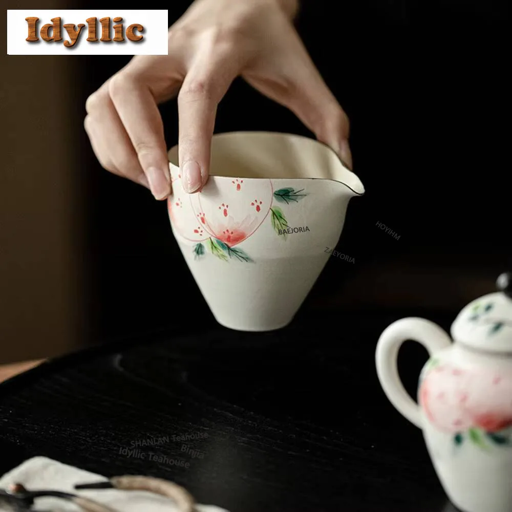 HOYIHM 160Ml Japanese Powder Yin Tea Pitcher Vintage Hand Painted Longevity Peach Cha Hai Household Justice Cup Teaset Cafes