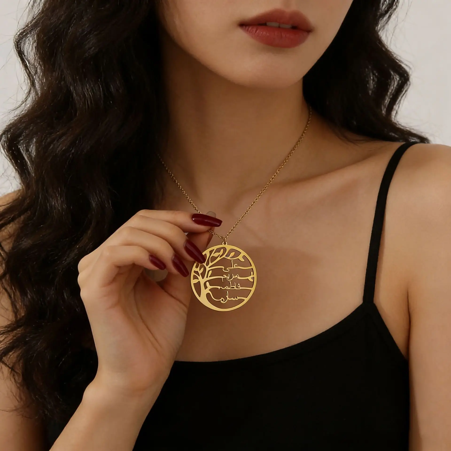 Luxury Personalized Multiple Names Tree Of Life Pendant Necklace Stainless Steel Gold Plated Family Tree Jewelry Gift For Women