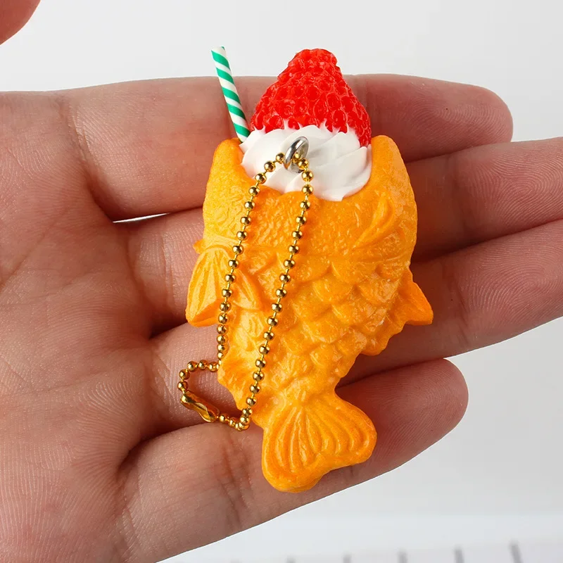 Small Fish Dried Cake Keychain Simulation Cartoon Fruit Cream Ice Cream Food Toy Model Taiyaki Car Phone Bag Pendant Gift Women