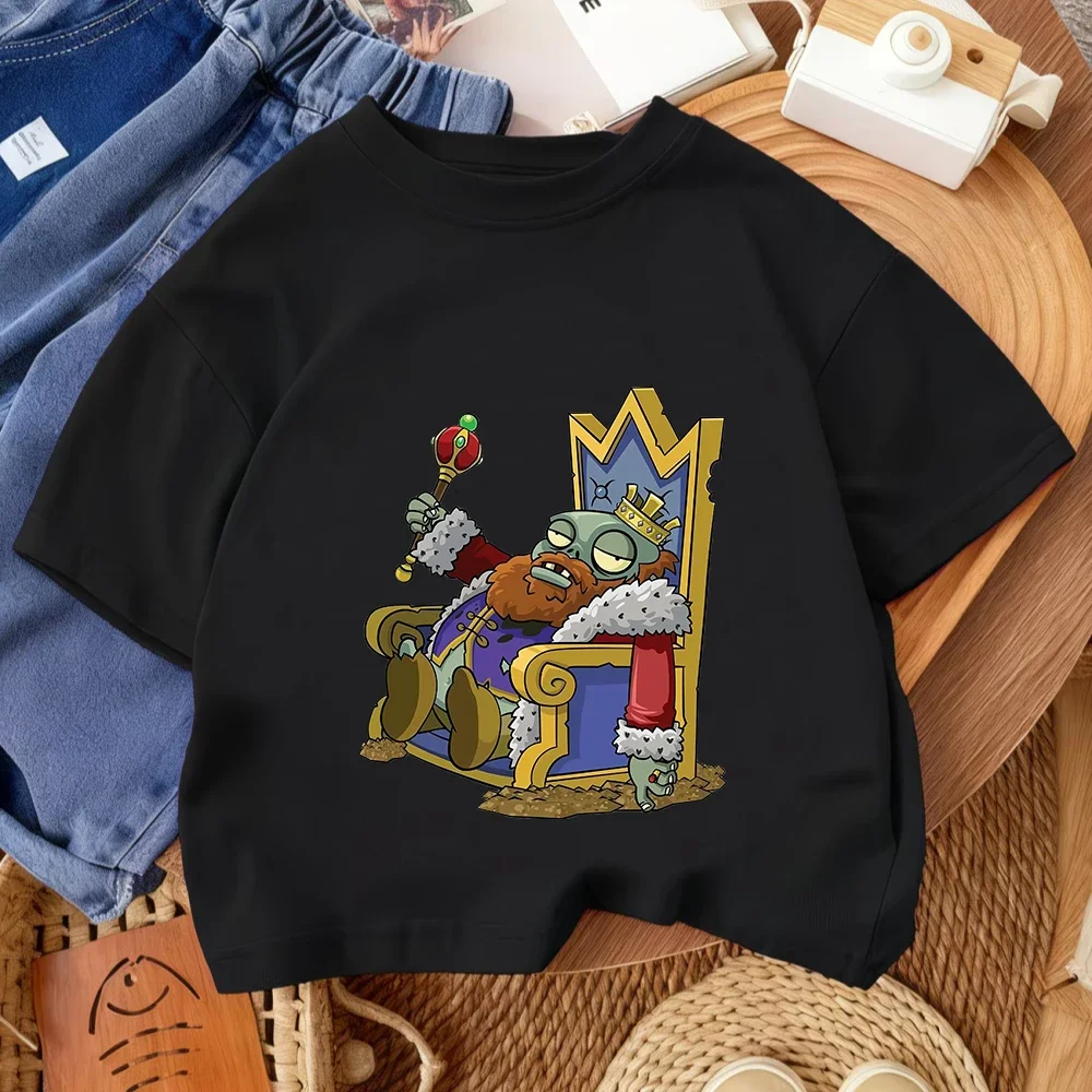 

Футболка с круглым вырезом для мальчиков и девочек Plants Vs Zombies Kawaii Cartoon 2026, летняя мода, уличный стиль, 3-14 лет
