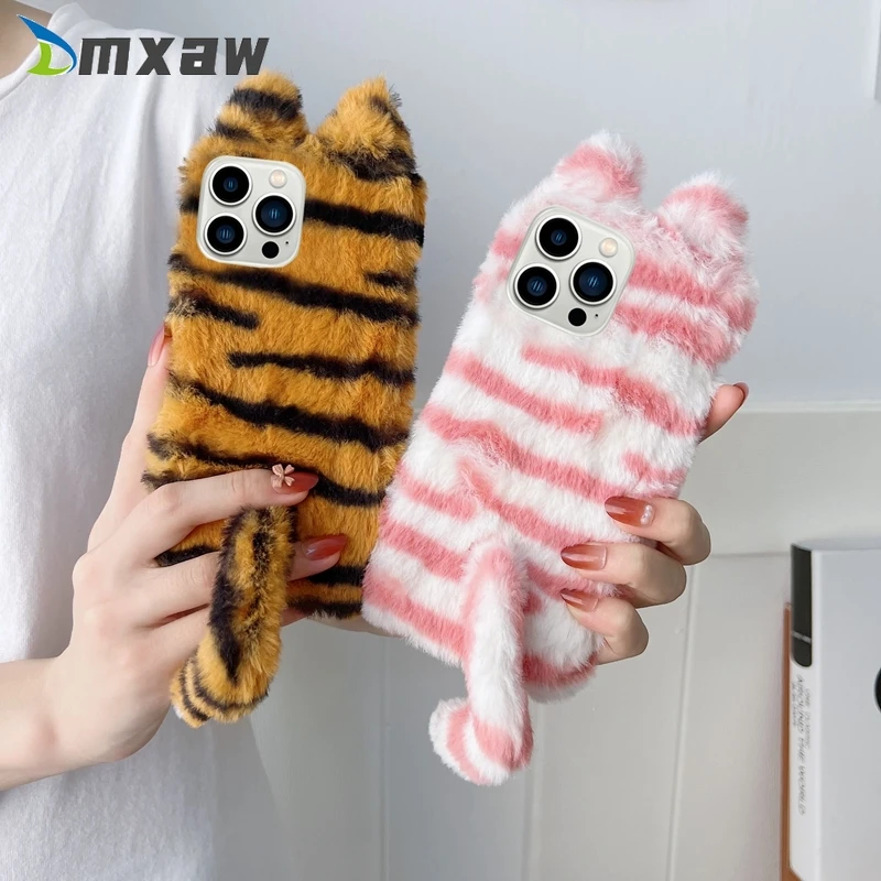 ins Phone Case for Samsung Galaxy S22 S21 S20 Ultra FE S10E S10 S9 S8 Plus S7 S6 Edge S5 A20S A10S M21 Cute Plush Tiger Suitable