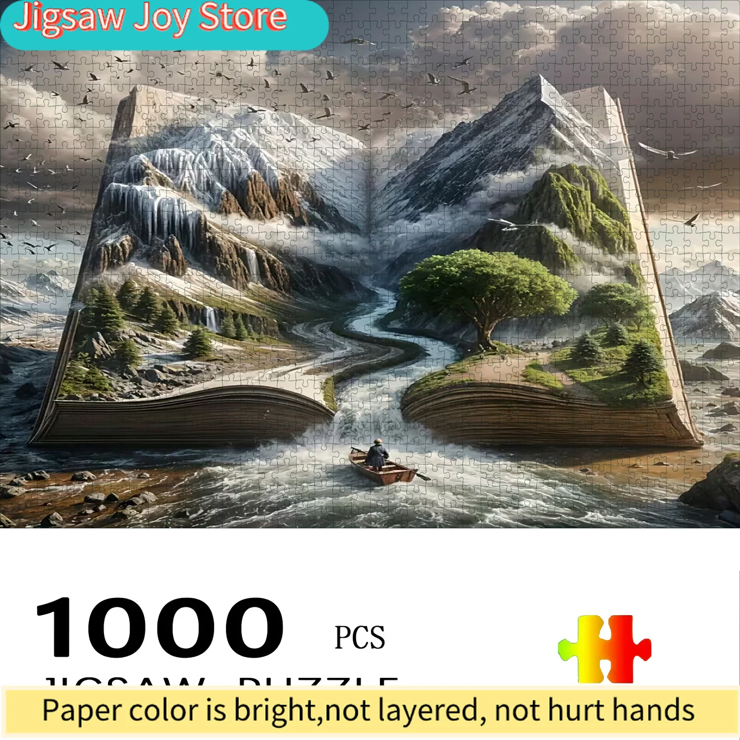 

Magical Book Landscape with Mountain and River Scenery - Challenging Large Jigsaw Puzzle for and Families, Perfect Home Decor