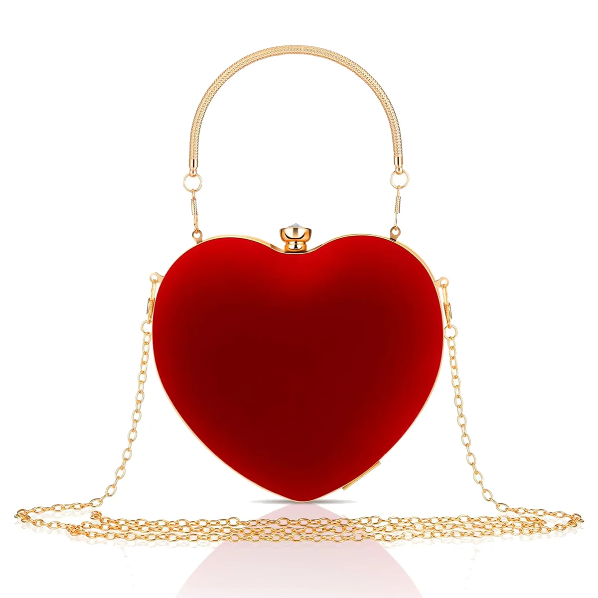 Velour Heart Shaped Purse Clutch Evening Bag Rhinestone Shoulder Handbag for Valentines Party Prom-Holiday Fun