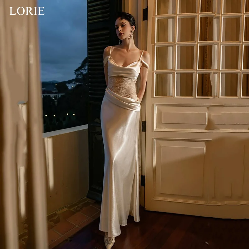 

LORIE Элегантные атласные вечерние платья Сексуальное вечернее платье на бретельках с открытой спиной для выпускного вечера Русалка Кружевные ленты Платье для выпускного вечера по индивидуальному заказу