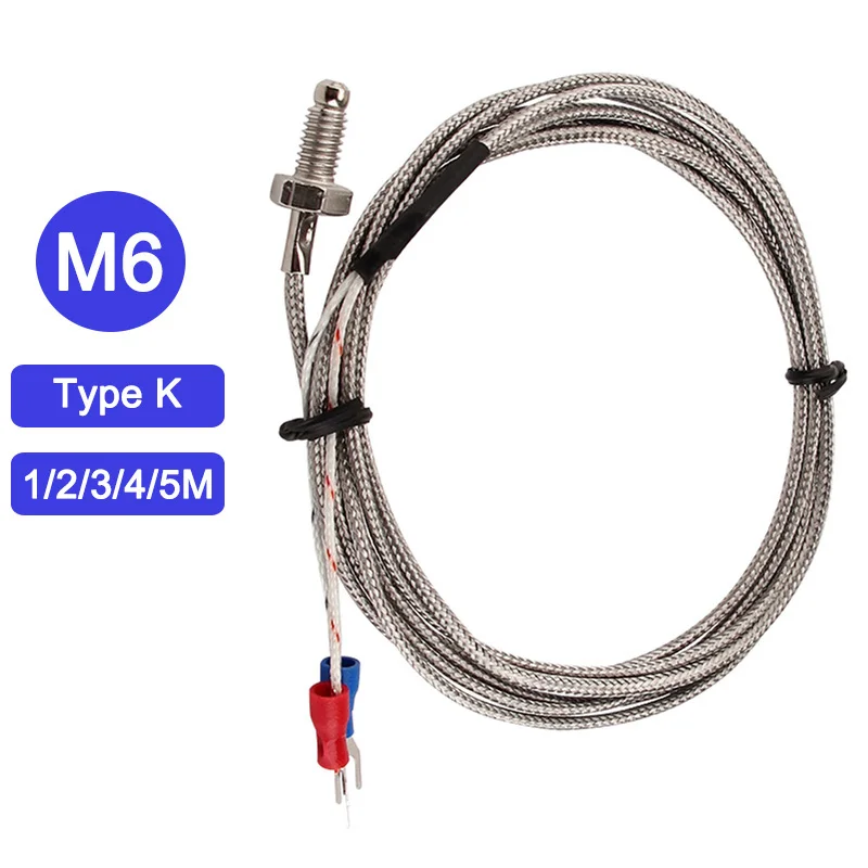 

Термопара Резьба M6 Винт K -Type PT100 1/2/3/4/5 м датчик температуры 0-400 ° C контроллер температуры