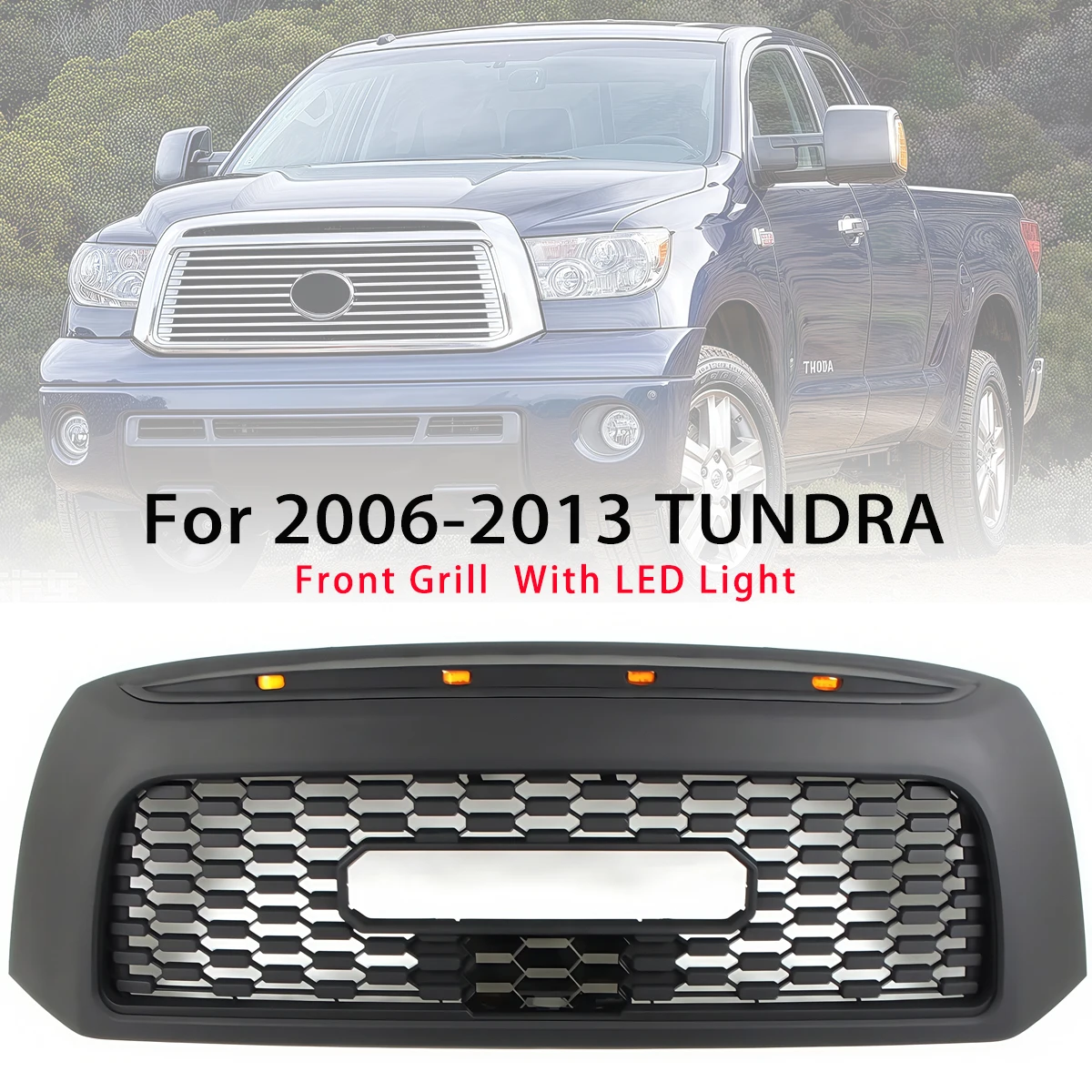 

Front Grill Fit For 2006-2013 Toyota Tundra TRD PRO Grille With Light Bar Matte Black