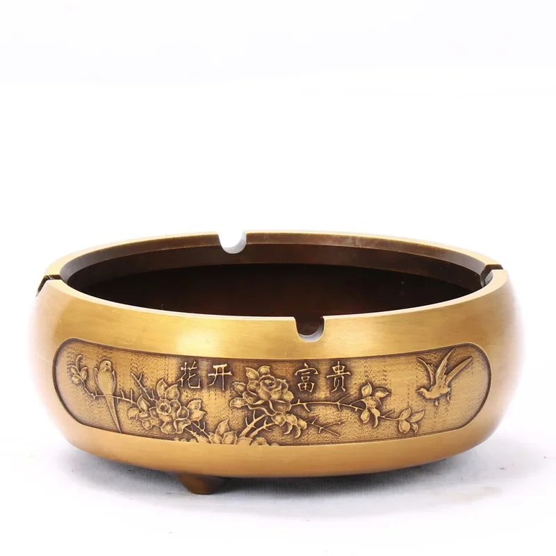 

Brass Ashtray Embossed Incense Burner Copper Crafts Home Living Room Bedroom Office Decorations Creative Gift Ashtray, 1Pc