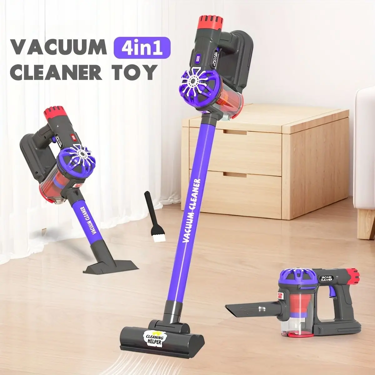 어린이용 진공청소기 장난감, 청소를 시뮬레이션하며 가정 책임감을 가르치는 도구로, 소녀와 소년에게 적합합니다.