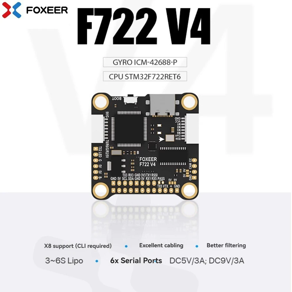 For FOXEER F722 V4 Remote Pilot Flight Control MPU6000 with 4-8S Reference Barometer and Dual BEC Plastic Material Accessories