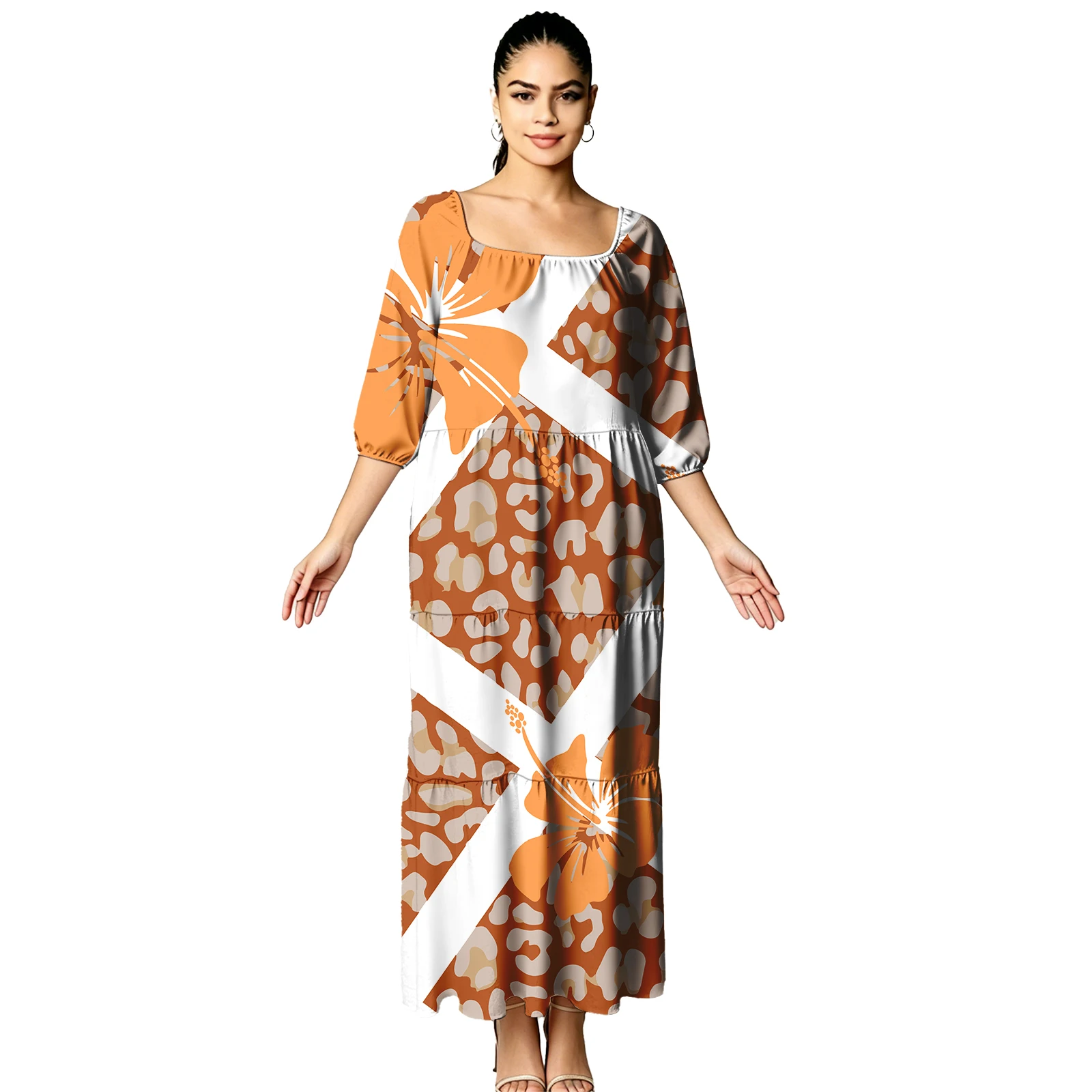 

Summer New Polynesian Plus Size Custom Clothes Samoan Casual Beach Dresses Hawaiian Hibiscus Leopard Print Island Dress Pacific