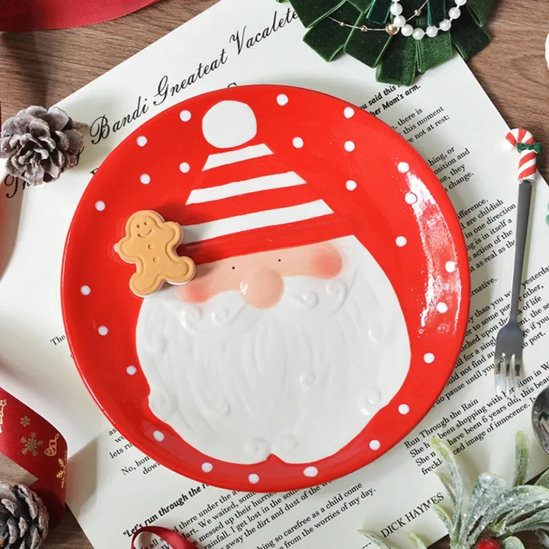 Plato de Papá Noel de encaje de cisne de cerámica pintado a mano, partición creativa, plato de fruta seca, regalo de Navidad perfecto, platos de comida