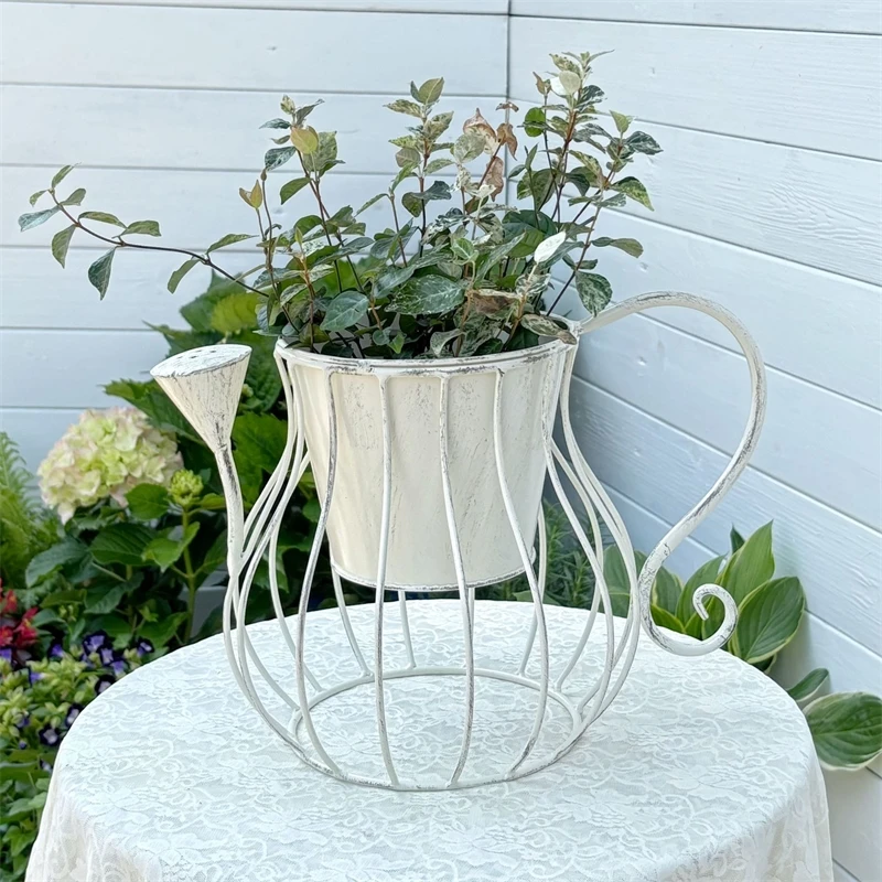 

Vintage Flower Stand Watering Pot Flower Pot Iron Bar Watering Pot Holder Garden Balcony Decorative Outdoor Decor