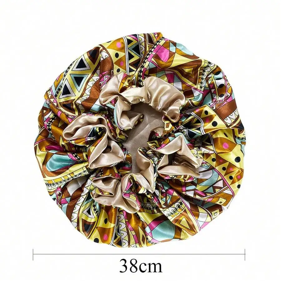 

Multicolor Geometric Print Polyester Sleep Bonnet For Women