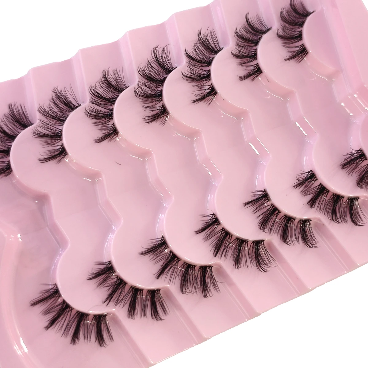 7 مزدوجة نصف رمش الطبيعية ثلاثية الأبعاد القط العين رمش اليدوية شفافة جحر الثعلب نصف رمش تمديد ماكياج رمش كاذبة